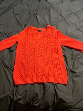 Tommy Hilfiger Bright Red Cable Knit Crewneck Sweater